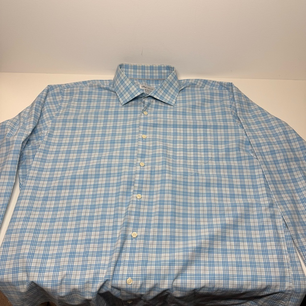Peter Millar Light Blue Plaid Dress Shirt